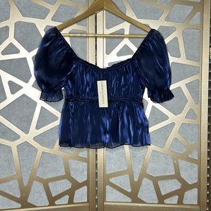Thirty/Thirty Blue BabyDoll Short Sleeve Blouse‎ NWT